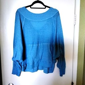 We The Free Womens Westend Pullover Sweater Blue Long Sleeve Waffle Knit L